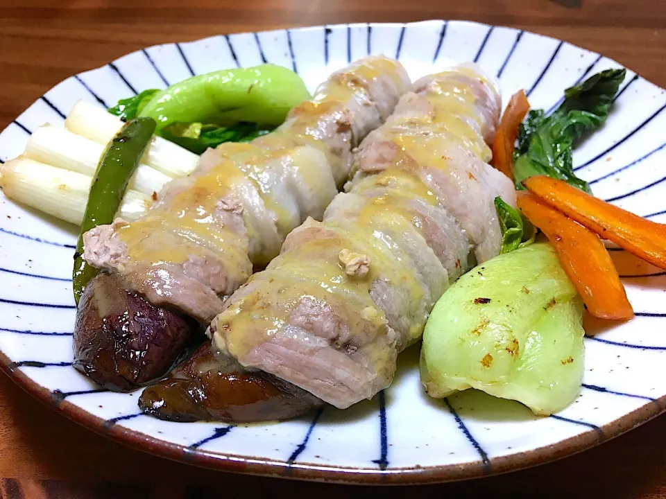 肉巻き長茄子の酢味噌がけ🐷🍆|ぱぴこ家さん