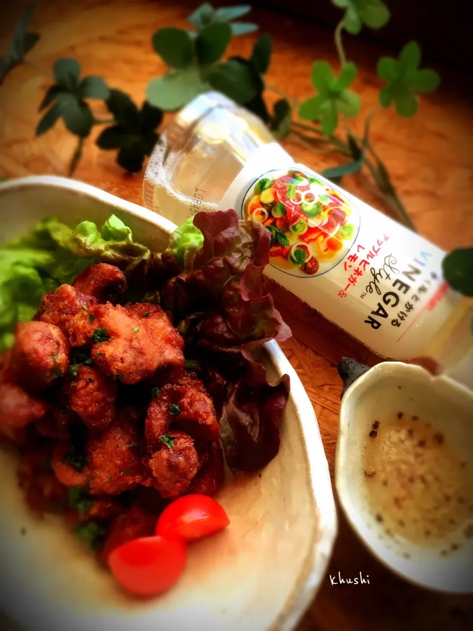 #砂肝の唐揚げ 🐓
 #vinegarstyleアップルビネガー&レモン にブラックペパー足して、つけダレに♬|KOZUEさん