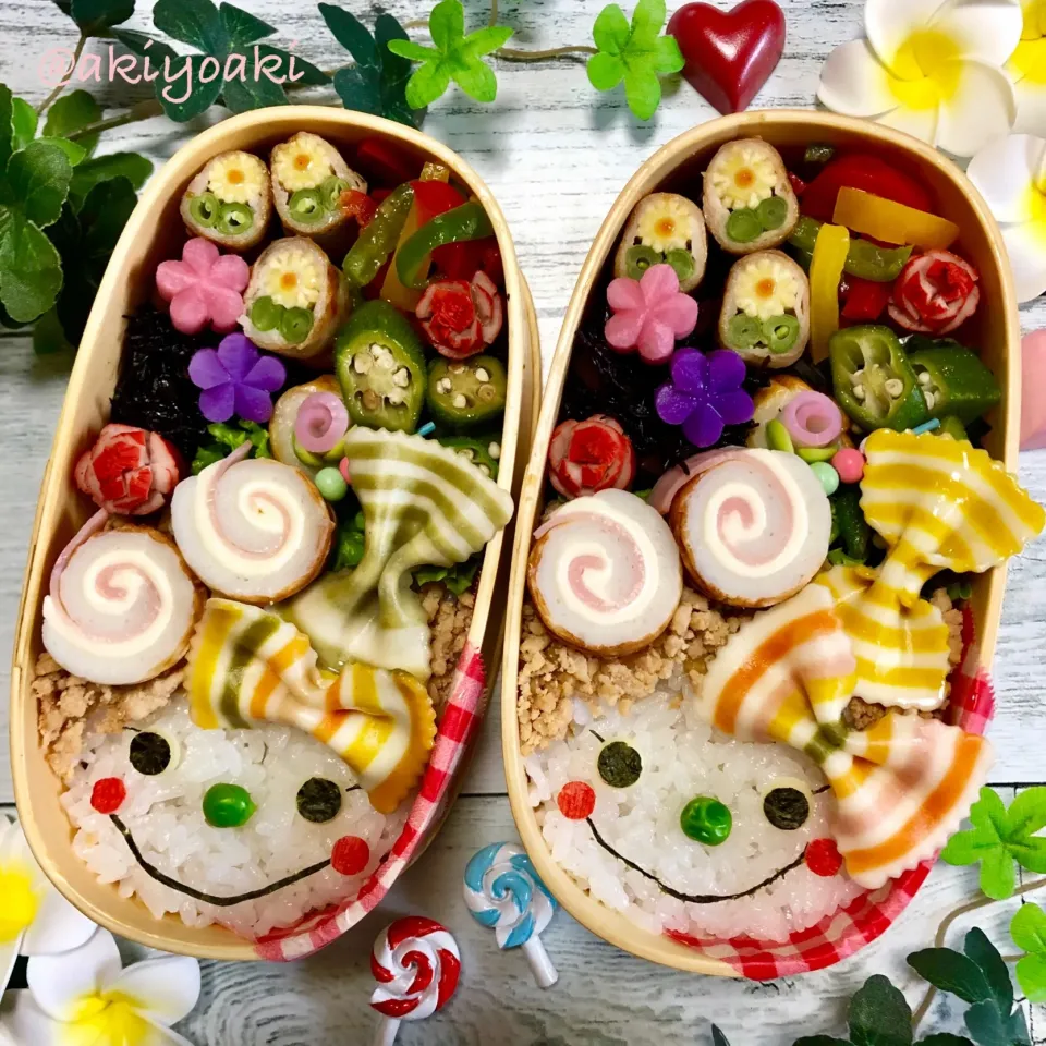 Snapdishの料理写真:リボンアフロガールちゃん弁当|Akiyoෆ¨̮⑅さん