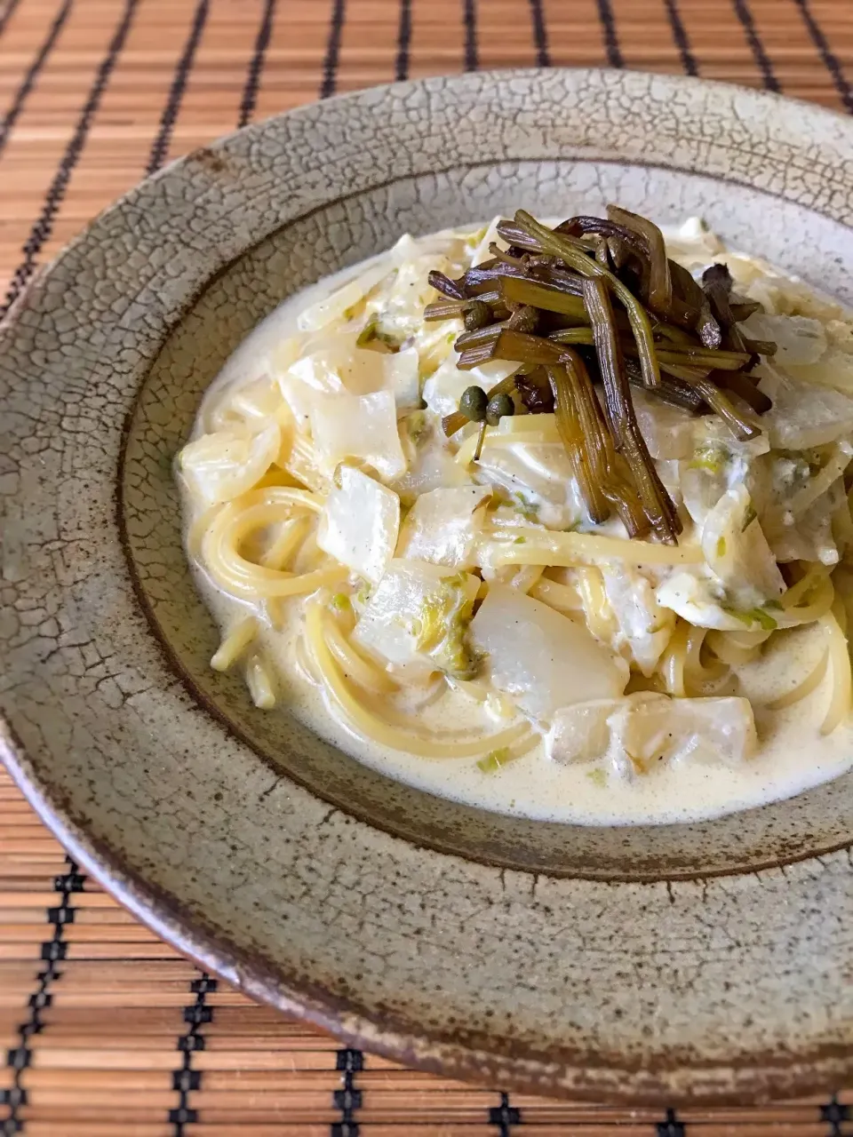 Snapdishの料理写真:うさかめさんの「ふきのとう味噌」でクリームパスタ|アッチさん