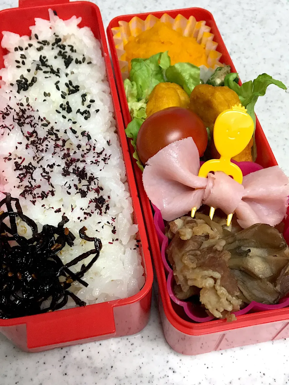 豚肉と舞茸の甘辛照り炒め弁当|料理嫌いなおかあさんさん