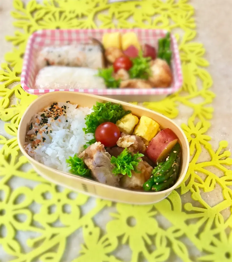 唐揚げ🍀の双子ちゃんお弁当💙❤️|sweet homeさん