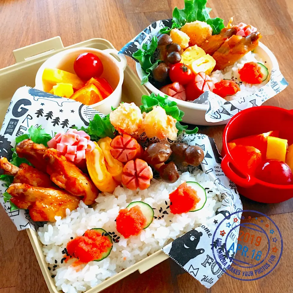 味付けチキン棒弁当
ご飯の上の明太子はyukimiya風に♡|rinrinさん