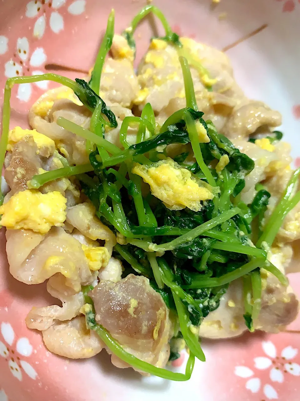 豆苗と豚肉の炒め物|せつこさん