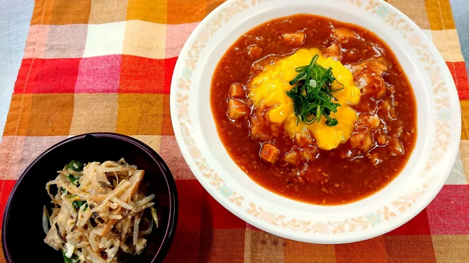 Snapdishの料理写真:麻婆たま丼&メンマのたまご和え|よっしー(=^ェ^=)さん