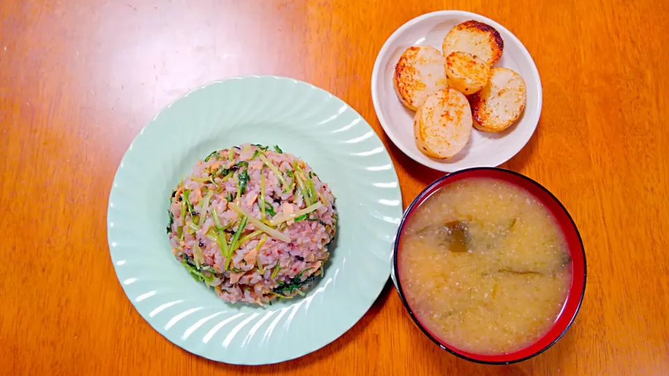 ４月１１日　水菜とツナのチャーハン　山芋焼き　お味噌汁|いもこ。さん