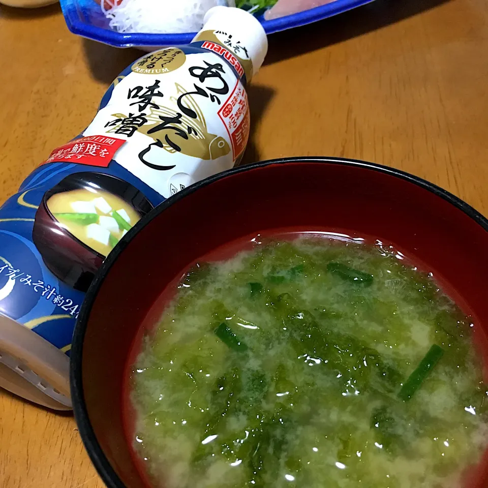 あごだし味噌使って、あおさのお味噌汁🥢|くっきいさん