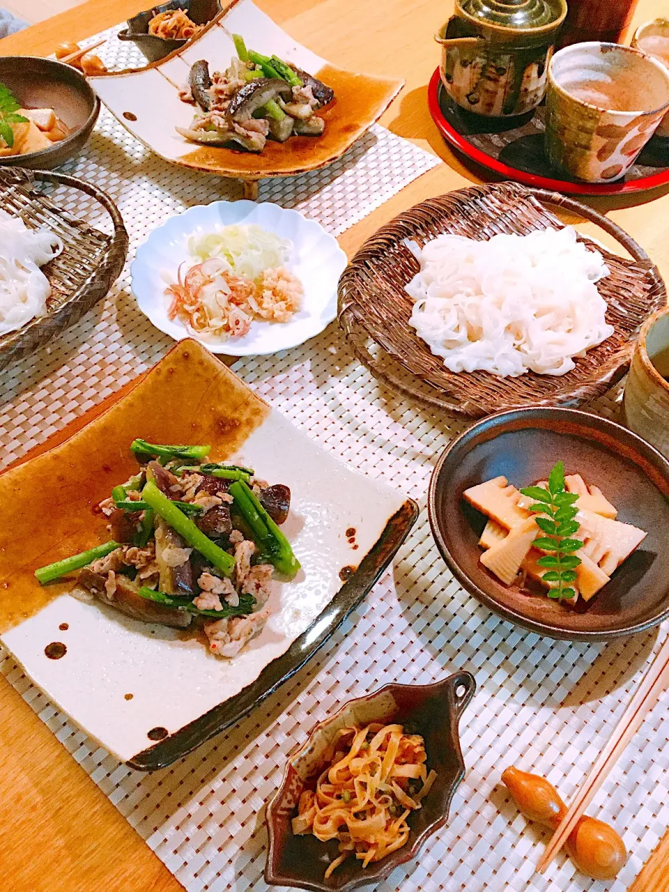 豚肉と茄子の塩麹炒め、稲庭うどん|papinさん