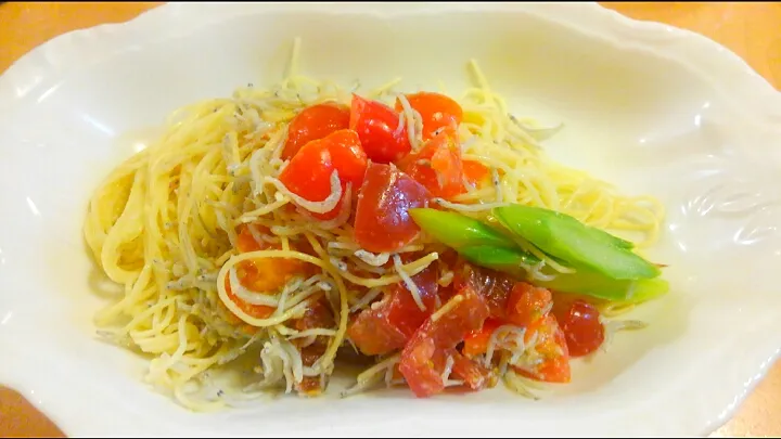 しらすとトマトの冷製パスタ|のあさん