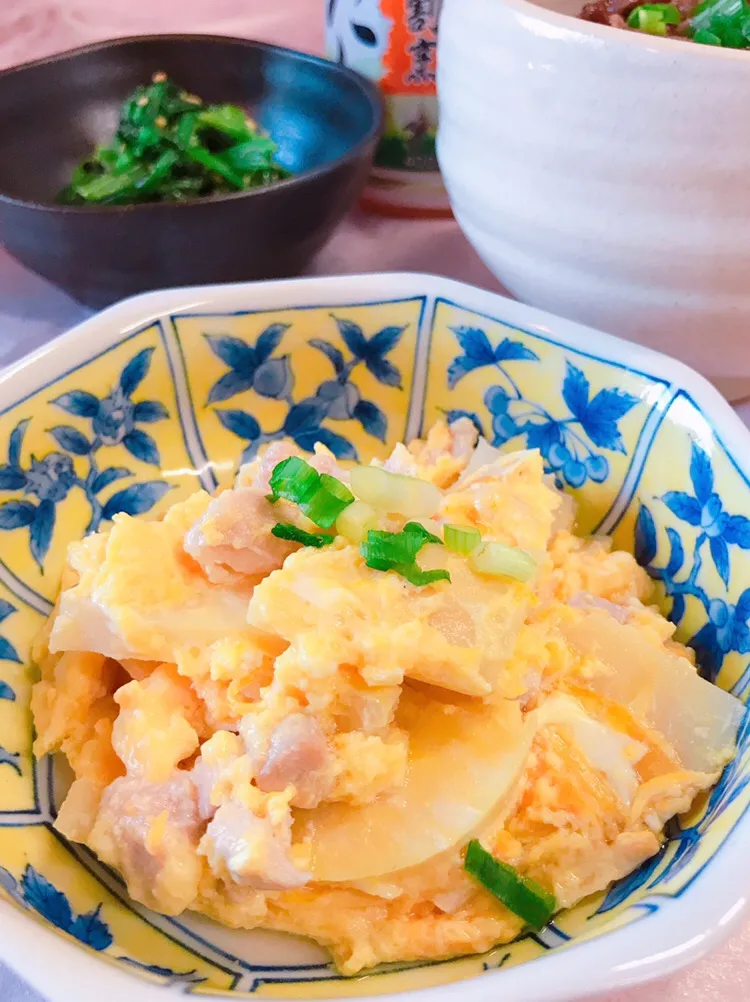 たけのこと鶏肉のふわふわ玉子とじ|かっちゃん杉さん