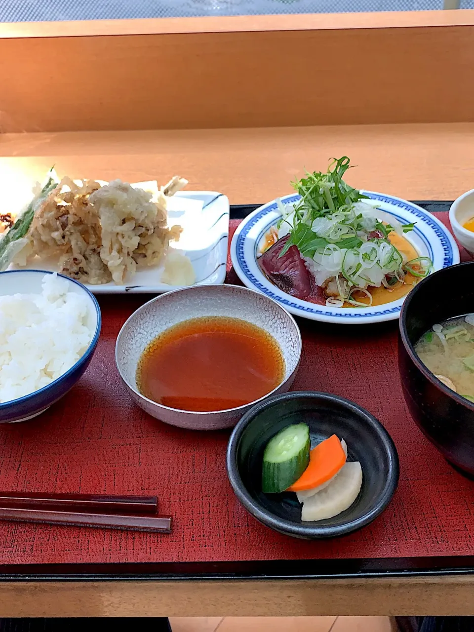 ししゃもと舞茸天麩羅/かつおたたき香味野菜/味噌汁|山内博之さん