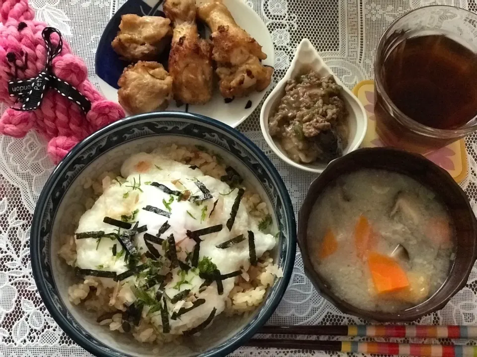 くっきいママさんの料理 地鶏釜めしの素 とろろ卵かけ めっちゃうま〰🤗|noeさん