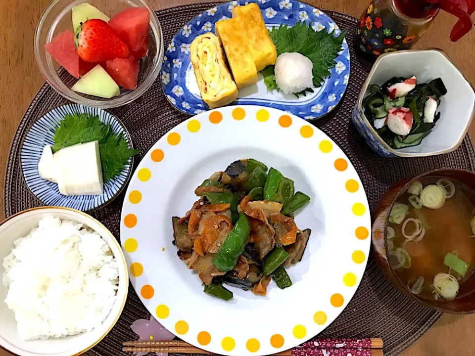 ピーマンとナスと豚肉の味噌炒め定食|ゆうかさんさん