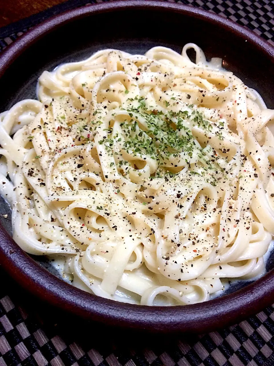 明太子の豆乳クリームきしめんカルボナーラ風
 #きしめん 
 #明太子スパゲティ 
  #カルボナーラ風うどん|ま〜てぃんさん