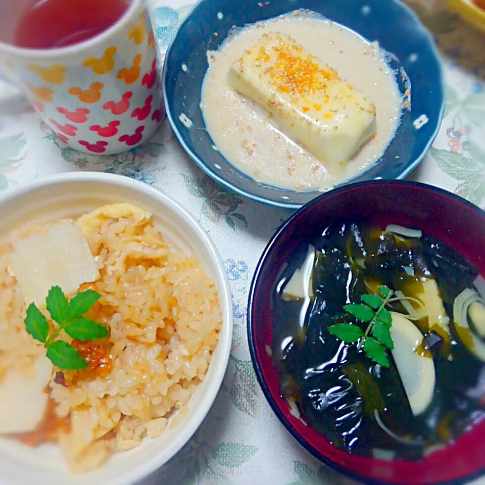 筍の炊き込みご飯＆筍とワカメのお吸い物＆豆乳チーズ温奴|うたかた。さん