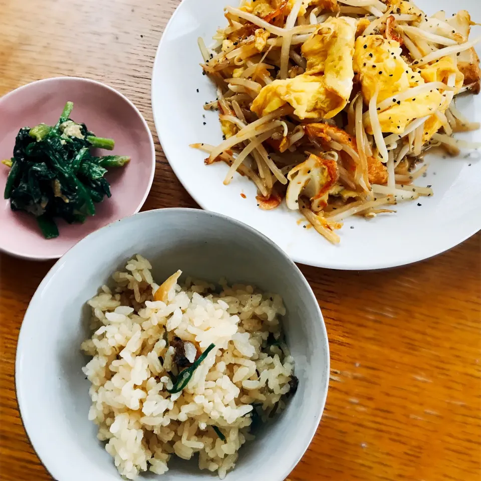 あさり釜めし もやしと桜エビと卵の炒め物|ふうりんさん