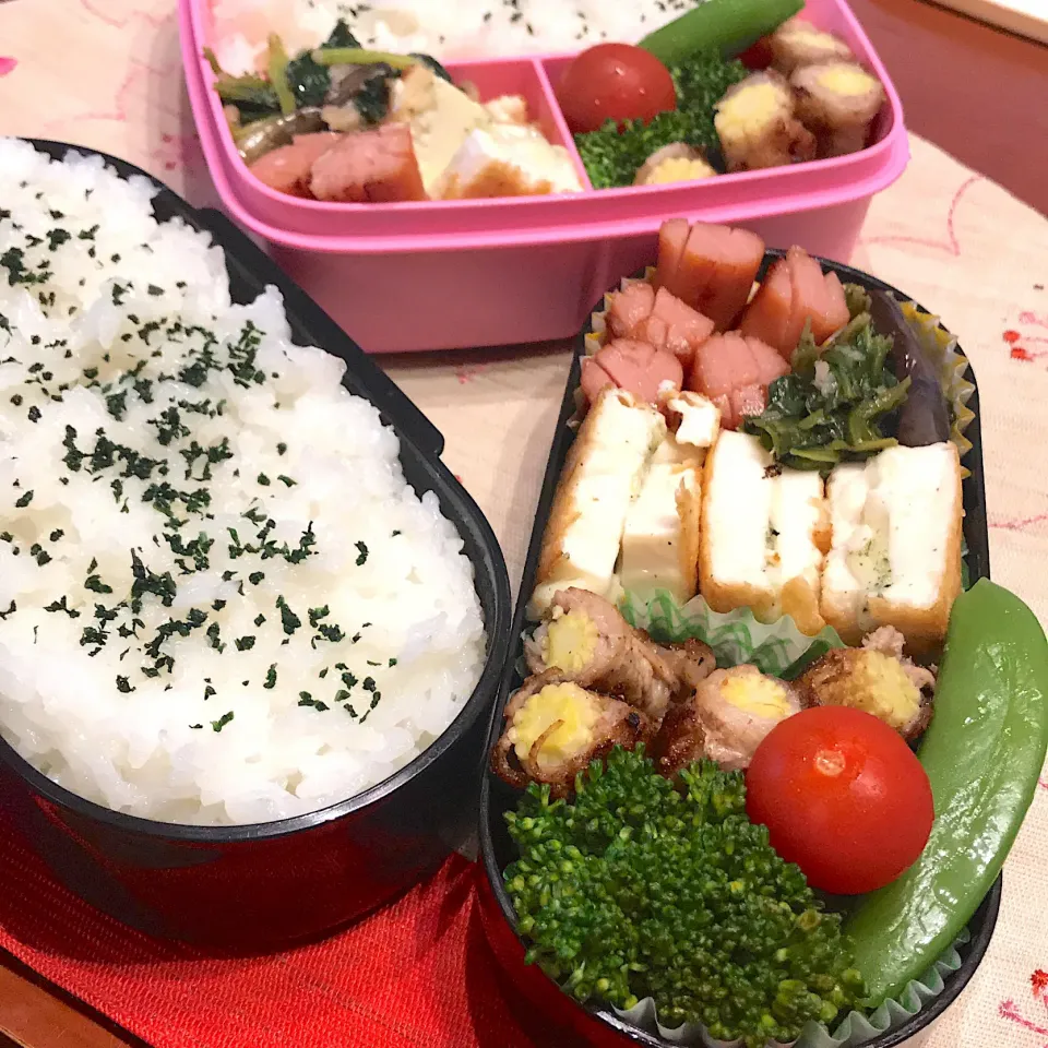 今日のお弁当🍱
厚揚げのしそチーズ焼き
ほうれん草とナスのおひたし

どんより曇り空
週末まであと一息
頑張ってまいりましょう٩( 'ω' )و

今日も気をつけて
いってらっしゃい👋😊|mokoさん