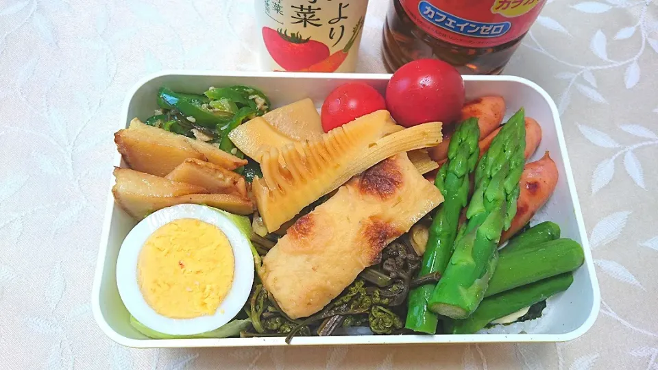 Snapdishの料理写真:4/25のお弁当
海苔弁当、筍と蕨の煮物など|卯月さん