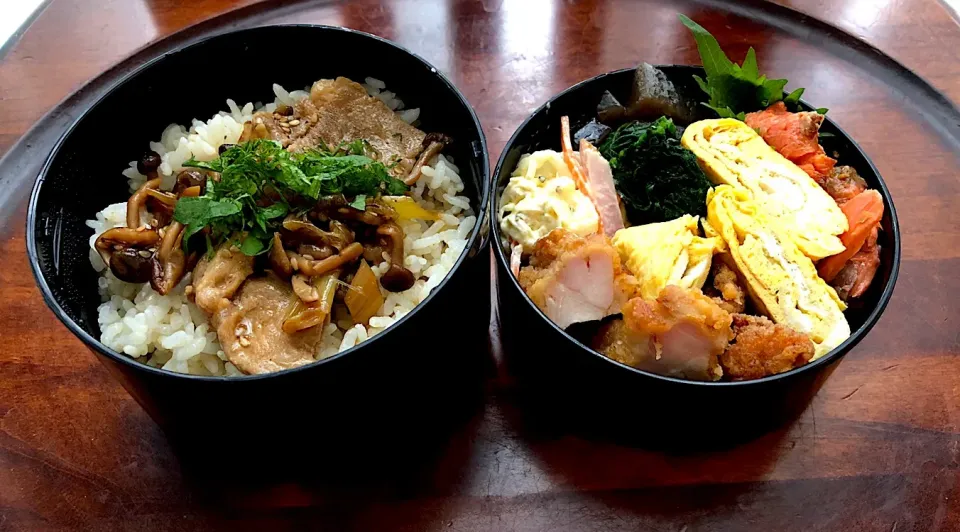 Snapdishの料理写真:4月25日本日も息子弁当🍱🍙焼き肉丼🍜唐揚げ🍤🥓鮭🐟厚焼き玉子🍳こんにゃく炒め🥘新玉ねぎサラダ🥗 #息子弁当  #サーモスランチジャー  #snapdish  #macaroni  #焼き肉弁当  #鮭  #唐揚げ  #札幌  #中島公園|Yukie  Toriseさん