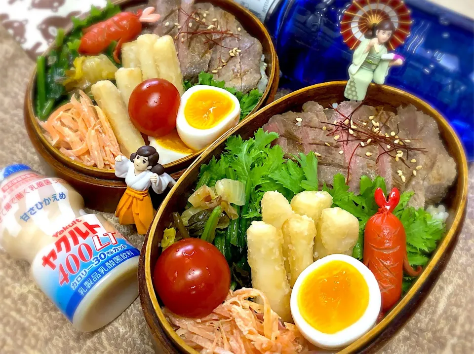 発芽玄米ブレンドご飯🍚&極み風厚切り牛タン🐮&ほうれん草と白菜の葉わさび醤油和え&矮鶏茹で玉子&長芋唐揚げ&人参🥕の生七味マヨサラダ&ソーセー人&わさび菜&プチトマト🍅の平成最後❣️夫婦お弁当♪                    #弁当  #フチ子  #平成最後  #夫婦お弁当  #牛タン #厚切り牛タン#利休極風|桃実さん