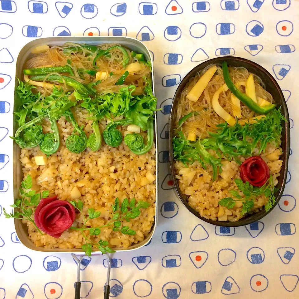 Snapdishの料理写真:#vegan弁当 
たけのこ炒飯もたけのこ春雨|makiko_aさん