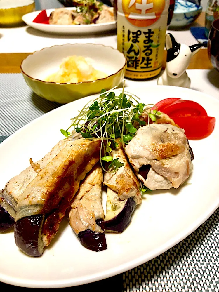 茄子と椎茸 肉巻き  おろしポン酢|くっきいママさん