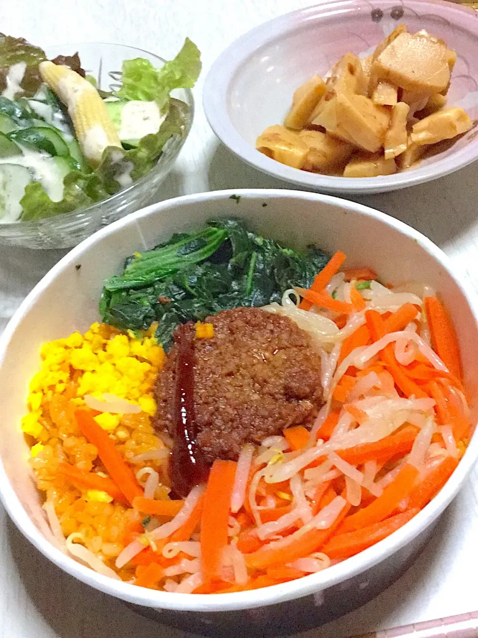 今日はコナンが見たい！ゆえにビビンバと土佐煮、サラダ|Ayaさん