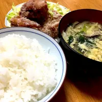 Snapdishの料理写真:鶏塩唐揚げ、毎度お馴染みかきたま中華スープ|hijikinさん