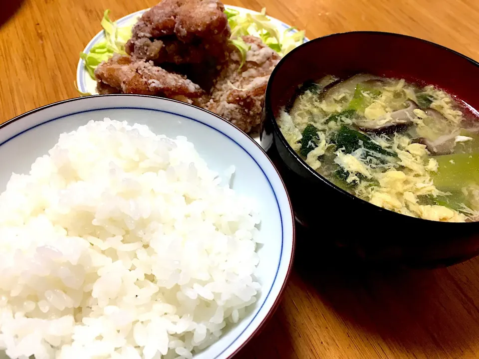 鶏塩唐揚げ、毎度お馴染みかきたま中華スープ|hijikinさん