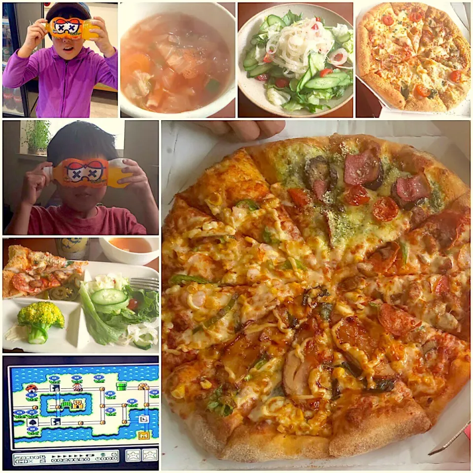 Today's brunch🍴新玉ｻﾗﾀﾞ･ﾐﾈｽﾄﾛｰﾈ･Domino‘s Pizza|🌈Ami🍻さん