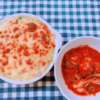 Snapdishの料理写真:アボカド豆腐グラタン🥑と
鯖缶のトマト煮🍅🐟|くまきちさん