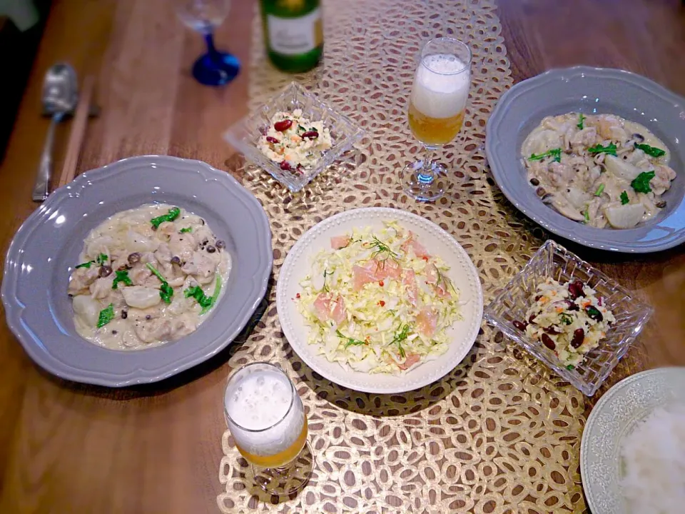 鶏とかぶのクリーム煮のある日の食卓|古尾谷りかこさん