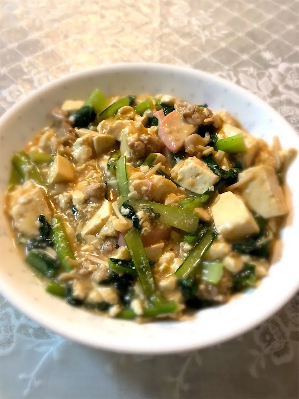 小松菜と豆腐と肉のアレ(料理名忘れた)|💓さん