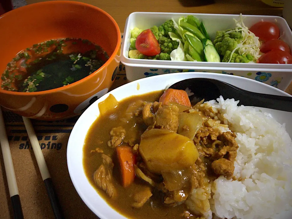 平成最後の晩餐(￣▽￣;)彼女手作りカレーと自分担当サラダに手抜きスープ( ･ㅂ･)و ̑̑|ひーちゃんさん