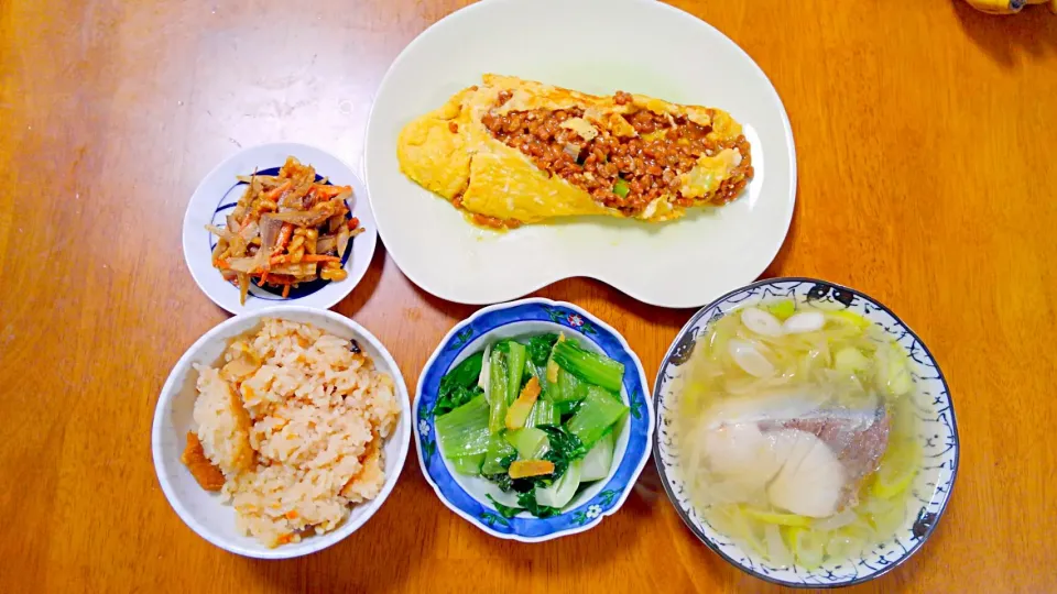 ４月２９日　鰤とねぎのさっぱり煮　ごぼうとにんじんの胡桃味噌和え　チンゲン菜の蒸し物　納豆オムレツ|いもこ。さん