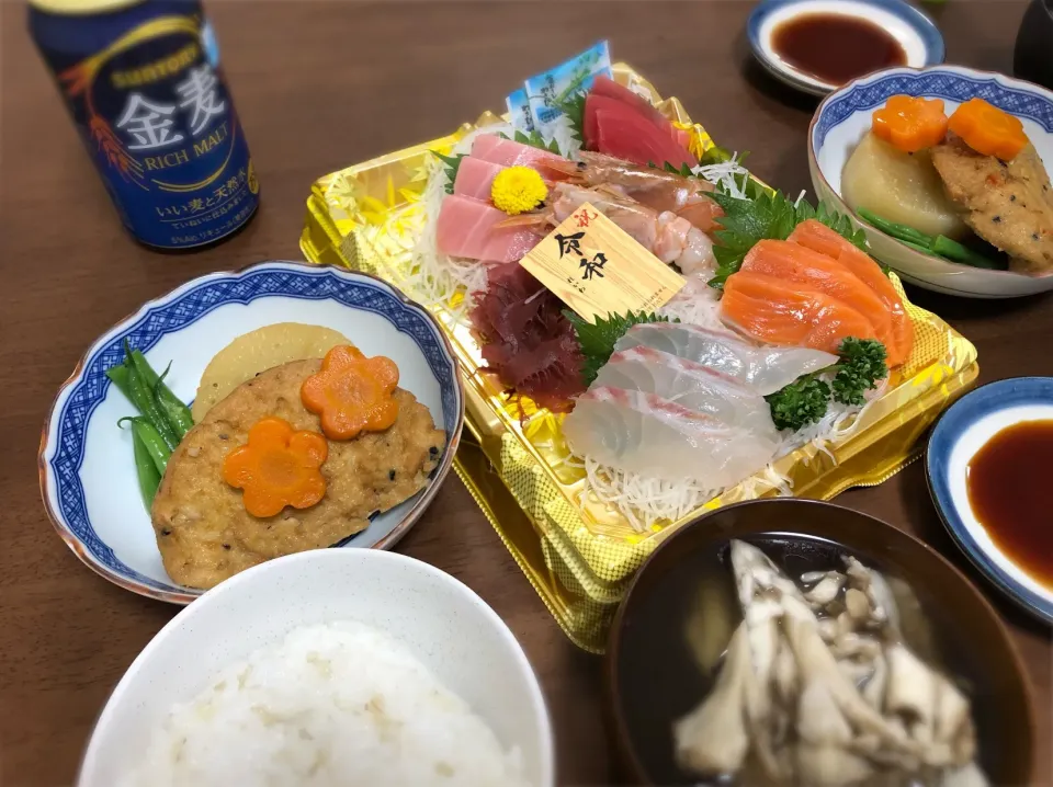 お刺身の盛り合わせ
がんもの煮物
舞茸のお吸い物|m-amさん