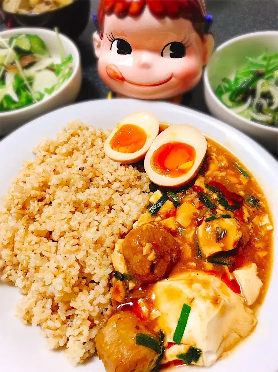 Snapdishの料理写真:肉団子麻婆豆腐ごはん♡トリプルガーリックライス編。|ぽき。さん