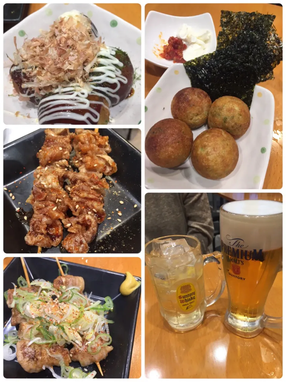 たこ焼き、クリームチーズとチャンジャのたこ焼き、鶏皮揚げ、もつ串、ビール&ハイボール@ハイボール酒場 銀だこ（大宮）|Kazuya Miyukiさん