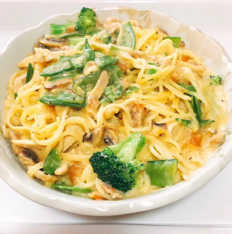 チキンと野菜のクリームパスタ|イカさん