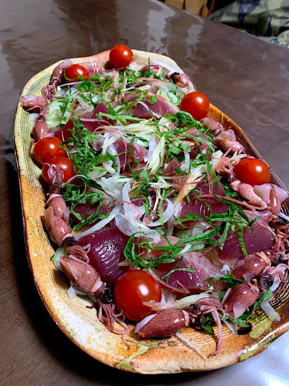 鰹とホタルイカの薬味たっぷりサラダ仕立て🍀|tachiさん