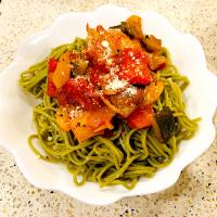 茶そばのカポナータ乗せ