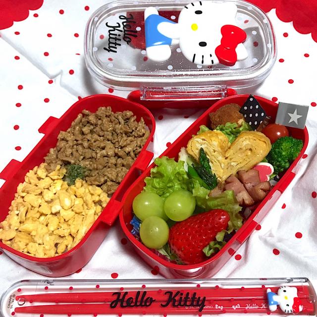 遠足お弁当小学一年生2段弁当箱キティちゃん弁当/♡Haruka 