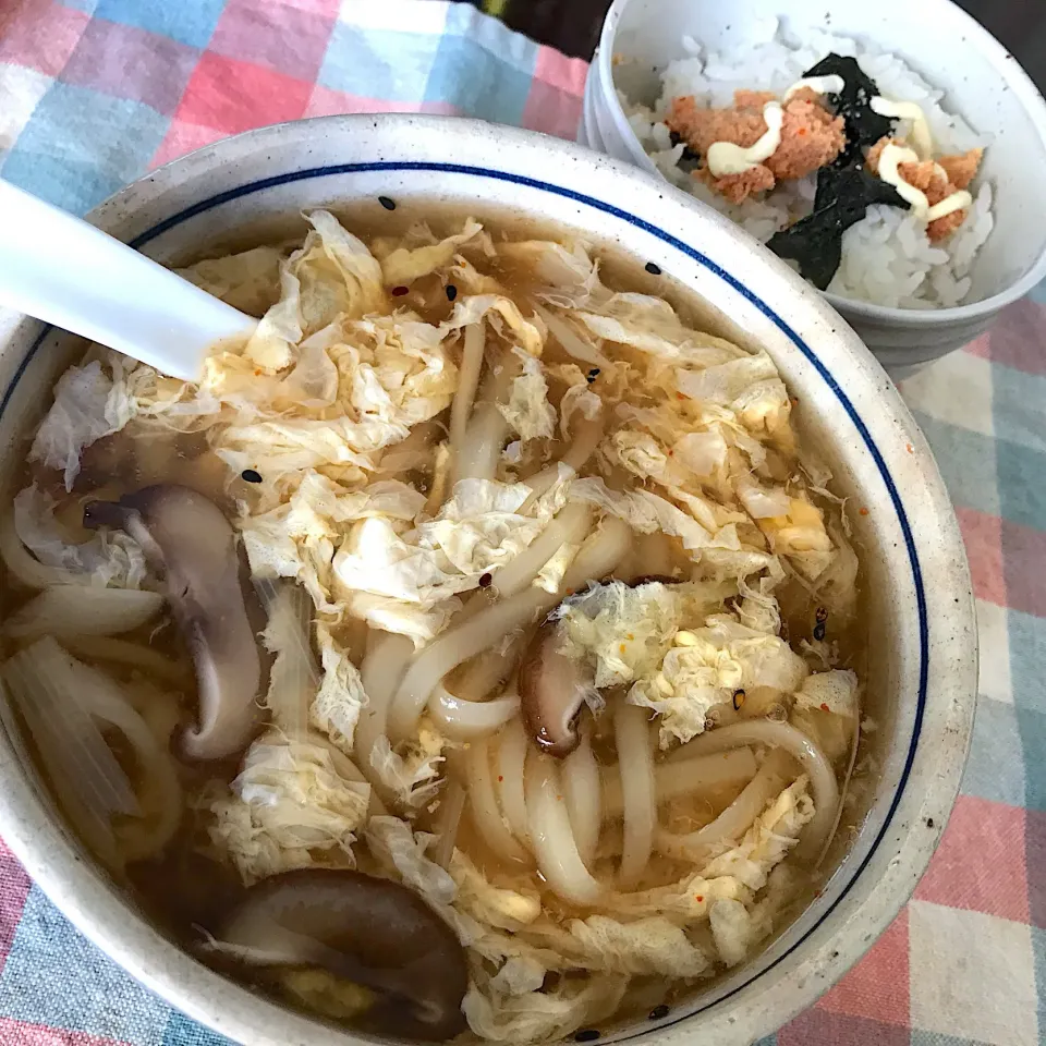 Snapdishの料理写真:かき玉あんかけうどん、明太子ご飯|純さん