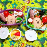 Snapdishの料理写真:エビフライのしっぽと、りらっくまと、トイストーリーと、、キャラ混在！弁当😂|じゃぱまさん