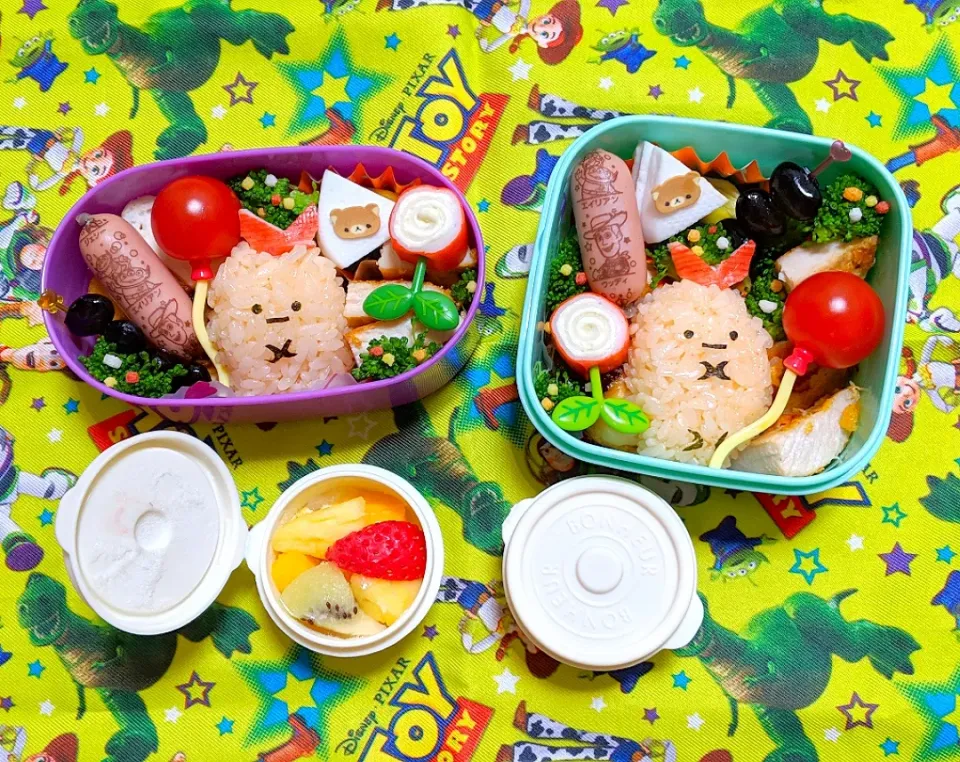 エビフライのしっぽと、りらっくまと、トイストーリーと、、キャラ混在！弁当😂|じゃぱまさん