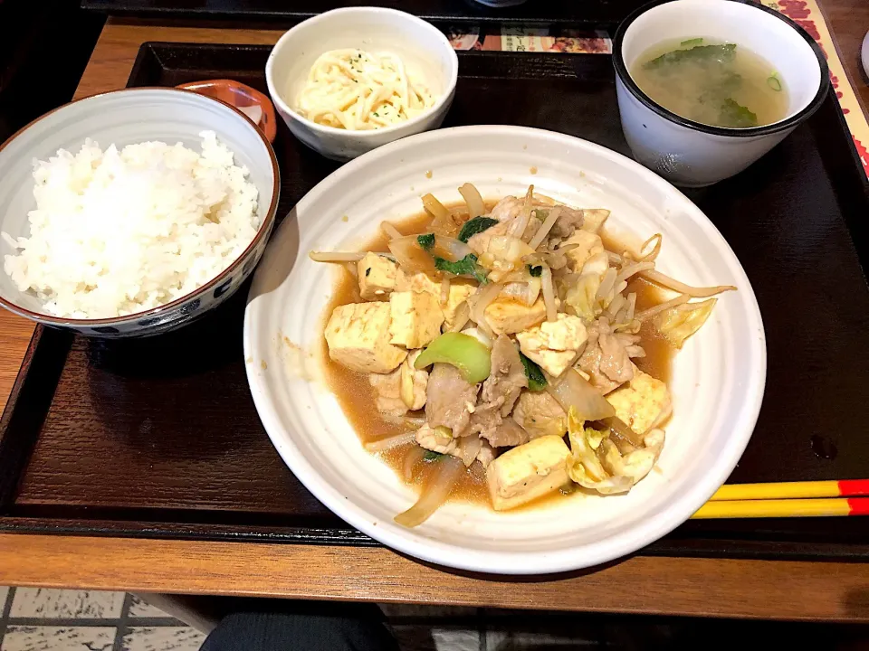 豚の生姜焼きチャンプルー定食|しのぶさん