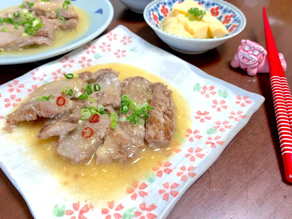 からあげビールさんの料理 からお飯♪ご飯が進む!スイチリマヨぽん甘辛トンテキ|ビーグルさん