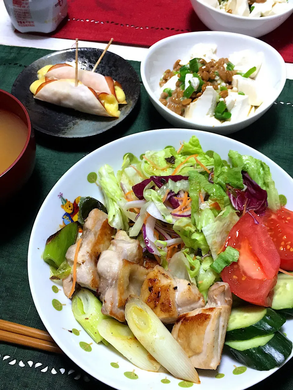 鶏肉ネギ塩焼き、豆腐オクラ納豆、ハムチーズ|あんどうさん