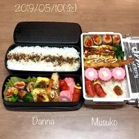 Snapdishの料理写真:愛妻弁当&息子弁当 豚カラフル巻き|Kaoriさん