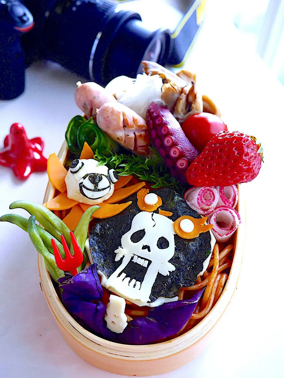 #キャラ弁 #ONE PIECE #パスタ好き集まれ～！ #ONE PIECE の登場人物骸骨『 #ブルック 』キャラ弁|大島愛子さん